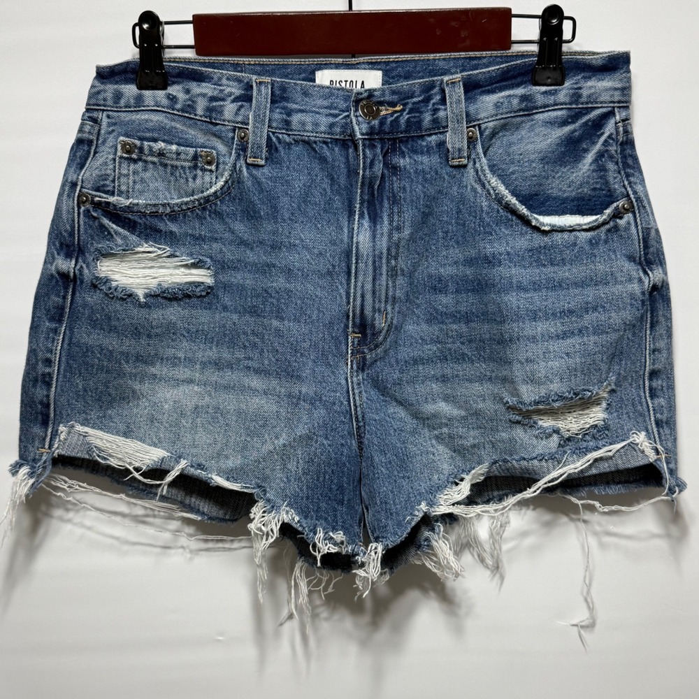 Pistola Distressed Denim Shorts‎ Cut Off Frayed Blue Festival Size 28